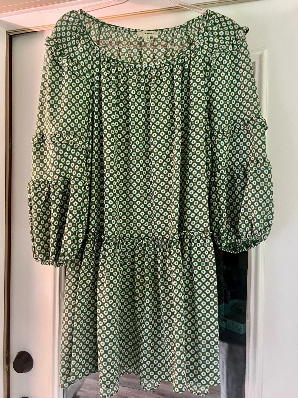 Max Studio Green Floral Tiered Midi Dress